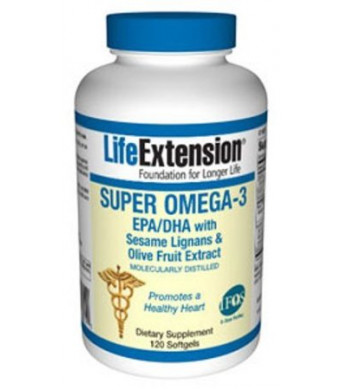 Life Extension Super Omega-3 EPA/DHA with Seasame Lignans and Olive Fruit Extract, 120 Softgels