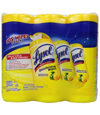 Lysol Disinfecting Wipes Value Pack, Lemon and Lime Blossom, 105 Count/ 35 Count Canisters, Pack of 3