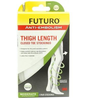 Futuro Anti-Embolism Stockings, Thigh Length Closed Toe, White, Medium, Moderate (18 mm/Hg)