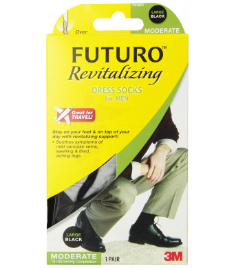 Futuro Revitalizing Men's Dress Socks, Black, Large, Moderate (15-20 mm/Hg)
