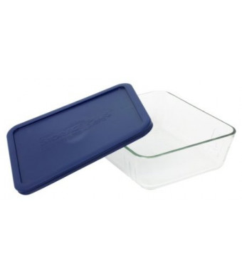Pyrex Storage 11-Cup Rectangular Dish with Dark Blue Plastic Cover, Clear