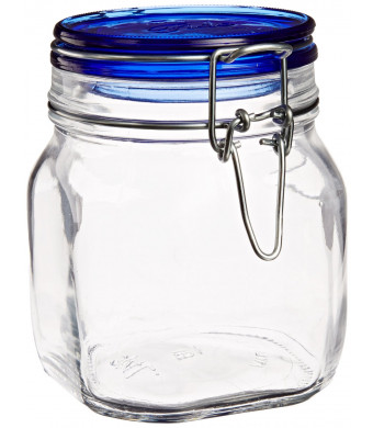 Bormioli Rocco Fido Square Jar with Blue Lid, 25-1/4-Ounce