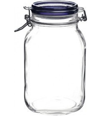 Bormioli Rocco Fido Square Jar with Blue Lid, 67-3/4-Ounce