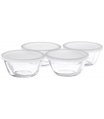 Anchor Hocking Set of 4 6 Ounce Glass Custard Cups With Snap On Lids