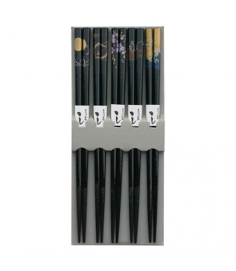 Bamboo Chopsticks Gift Set Crane Design (Scenery Black Color)