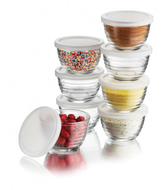 Libbey 6.25-Ounce Small Bowls with Plastic Lids, 16-Piece Set