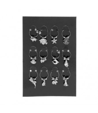 Set of 12 Land and Sea Wine Glass Charms - 8351 with Storage Bag