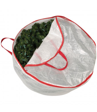 Household Essentials 30-Inch Circular Wreath Storage Bag with Red Trim