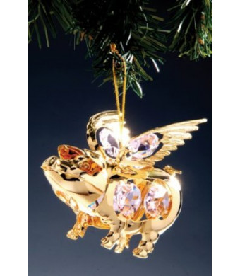 Pale Pink Swarovski Crystal and 24K Gold When Pigs Fly Ornament or Suncatcher