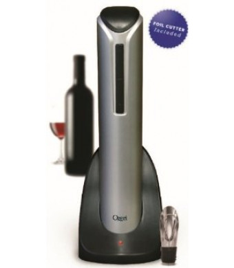 Ozeri Pro Electric Wine Bottle Opener in Silver, with Wine Pourer, Stopper, Foil Cutter and Elegant Recharging Stand