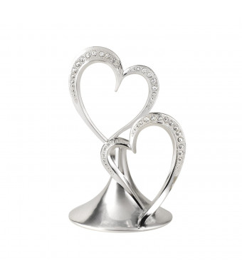 Hortense B. Hewitt Wedding Accessories Sparkling Love Double Heart Silver-Plated Cake Top, 5-1/2-Inch Tall