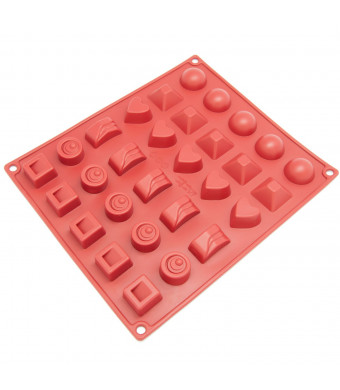 Freshware CB-114RD 30-Cavity Silicone Mold for Making Homemade Chocolate, Candy, Gummy, Jelly, and More