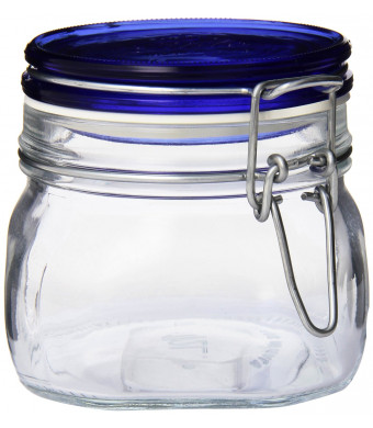 Bormioli Rocco Fido Square Jar with Blue Lid, 17-1/2-Ounce