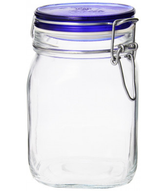 Bormioli Rocco Fido Square Jar with Blue Lid, 33-3/4-Ounce
