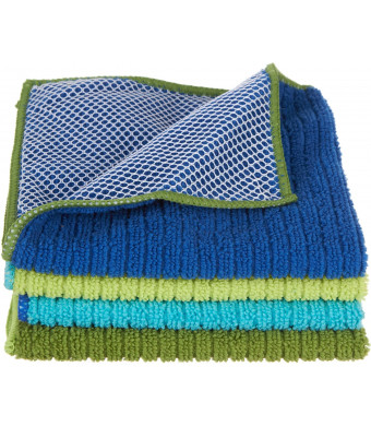 Ritz Microfiber 12 by 12-Inch Dish Cloth with Poly Scour Side, Assorted Blue/Green, 4-Pack