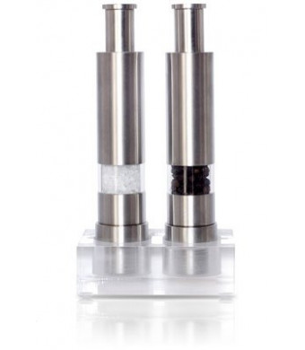 Grind Gourmet Original Pump and Grind Stainless Steel Salt and Pepper Mills, salt and pepper grinders available in stainless, red and black sets with