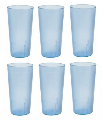 20 Ounce Restaurant Tumbler Beverage Cup, Stackable Cups, Break Resistant Commmerical Plastic, Set of Six - Blue