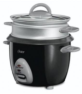 Oster CKSTRCMS65 3-Cup (Uncooked), 6-Cup (Cooked) Rice Cooker with Steam Tray, Black
