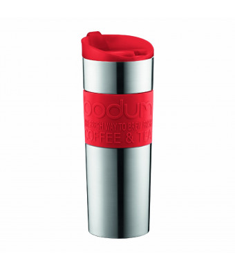 Bodum Insulated Stainless-Steel Vacuum Travel Mug, 0.45-Liter, 15-Ounce, Red