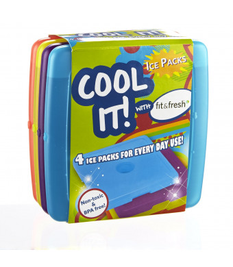 Fit and Fresh Cool Coolers Slim Lunch Ice Packs, Multicolored - Set of 4