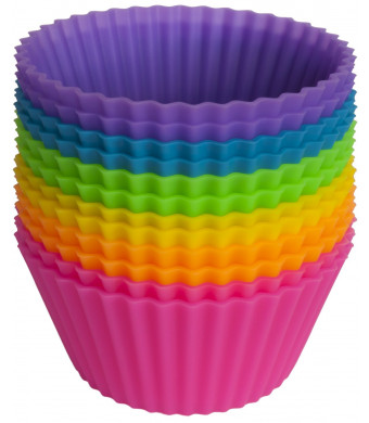 Pantry Elements Silicone Baking Cups / Cupcake Liners - 12 Vibrant Muffin Molds in Storage Container