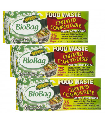 BioBag: Food Waste Certified Compostable, 3 Gallon, 25 ct (3 pack)