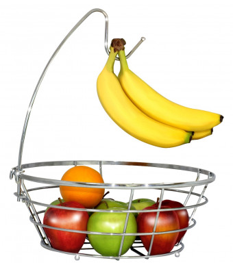 DecoBros Wire Fruit Tree Bowl with Banana Hanger, Chrome Finish