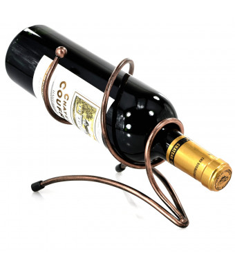Artistic Spiral Bronze Tone Metal Single Bottle Tabletop Wine Holder Display Rack by MyGift