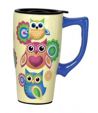 Spoontiques Owls Travel Mug, Yellow