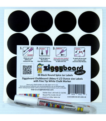Ziggyboard Chalkboard for Small Spice Jar size Labels with Chalk Marker fit Libbey 4 1/2 Ounce (White, Fine Tip 1mm Chalk Marker)