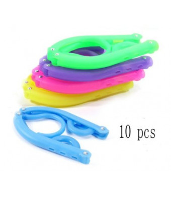 Elife 10 pcs Plastic Foldable Travel Home Clothes Hanger with Anti-slip Grooves (10 assorted color)
