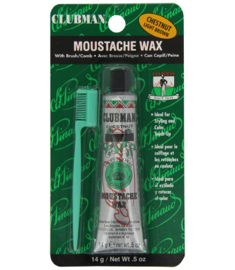 Clubman Pinaud Moustache Wax with Free Brush/Comb Applicator, Chestnut, 0.5 Ounce