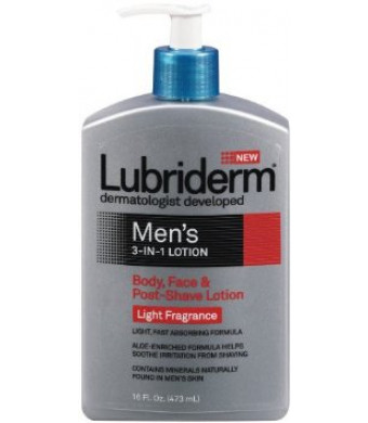 Lubriderm Men's 3-in-1 Lotion, Body, Face and Post-shave Lotion, Light Fragrance, 16 Ounce