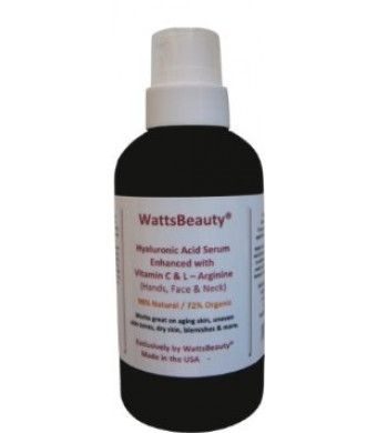 Watts Beauty Moisturizing Hyaluronic Acid Serum with Vitamin C - Advanced Skin Repair Gel for Wrinkles, Fine Lines, Large Pores, Sagging Skin, Dry Sk