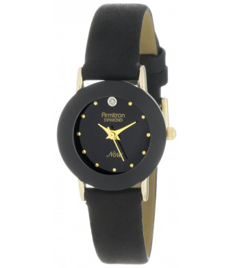 Armitron Women's 75/2447BLK Diamond-Accented Watch with Black Leather Band