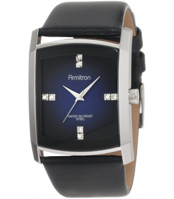 Armitron Men's 204604DBSVBK Dress Swarovski Crystal Accented Silver-Tone Black Leather Strap Watch