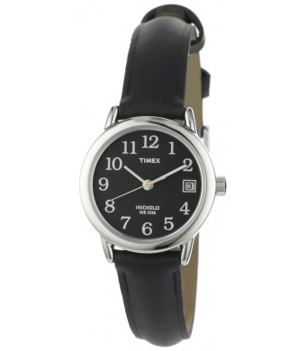 Timex Women's T2N525 Easy Reader Silver-Tone Brass Watch with Black Leather Band