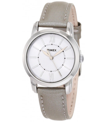 Timex Women's T2N683 Elevated Classics Dress Uptown Chic Silver Metallic Leather Strap Watch