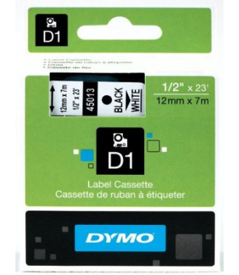 DYMO Labeling Tape, ½"  x 23', Black Print on White Tape (45013) D1 Label Cassette, Split Back Easy Peel Adhesive