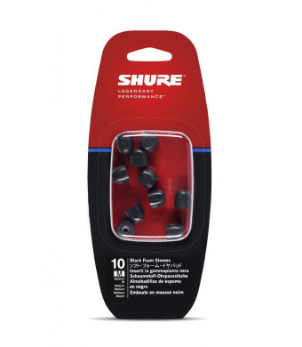 Shure EABKF1-10M Medium Foam Sleeves (10 Included/5 Pair) for E3c, E4c, E5c, E500PTH, i3c, i4c and SE Earphones (Black)
