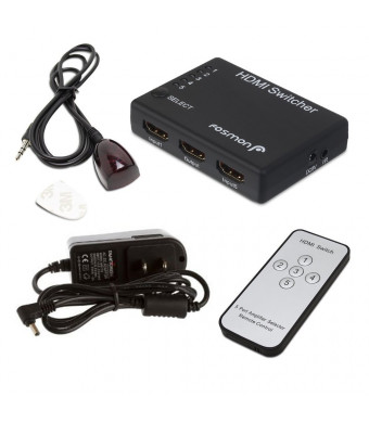 Fosmon HD1832 Intelligent 5x1 5-Port HDMI Switch/Switcher with IR Remote and AC Adapter Supports 3D