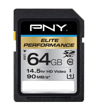 PNY Elite Performance 64GB High Speed SDXC Class 10 UHS-I, U1 Up to 90MB/sec Flash Card - P-SDX64U1H-GE