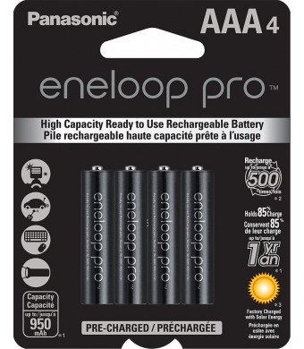 Panasonic BK-4HCCA4BA eneloop Pro AAA New High Capacity Ni-MH Pre-Charged Rechargeable Batteries, 4 Pack