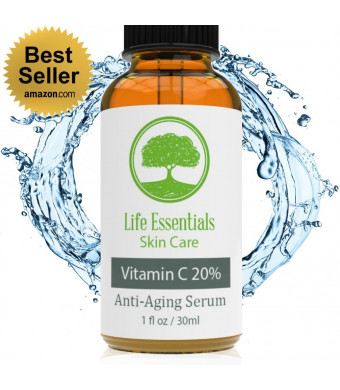 Life Essentials Skin Care - BEST Vitamin C Serum for Face 20% - Organic - Vitamin C + E + Hyaluronic Acid Serum - Anti Wrinkle Serum Facial Skin Care