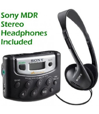 Sony Walkman Digital Tuning Portable Palm Size AM/FM Stereo Radio (Black) with Weather Band, 20 Station Preset Memory, DX Switch for Exceptional Rece