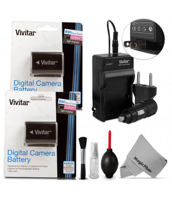 Vivitar NP-FW50 Battery and Travel Charger Kit for SONY Alpha NEX Cameras (2 Pack)