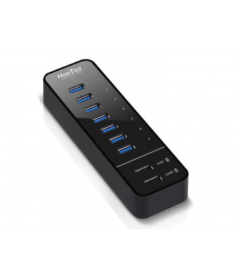 HooToo 7-Port USB 3.0 HUB with 2 Smart Charging Ports for iPad/iPhone/SAMSUNG/HTC Smartphone/Tablet (12V/5A Power Adapter(8ft), USB 3.0 Cable, Latest