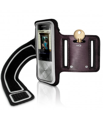 iGadgitz Reflective Anti-Slip Black Sports Jogging Gym Armband for Sony Walkman NWZ-A15 and NWZ-A17 A Series with Key Slot