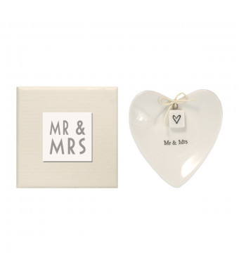 East of India Mr and Mrs Heart-Shaped Ring Dish in Gift Box, Porcelain