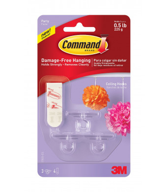 Command Party Ceiling Hooks, 3-Hooks, 4-Strips